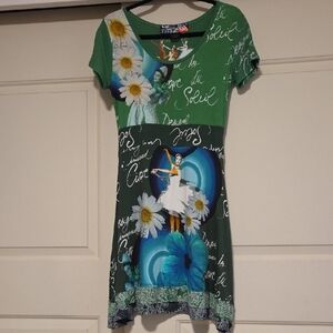 New Desigual Multicolor Graphic Dress with Floral Accents